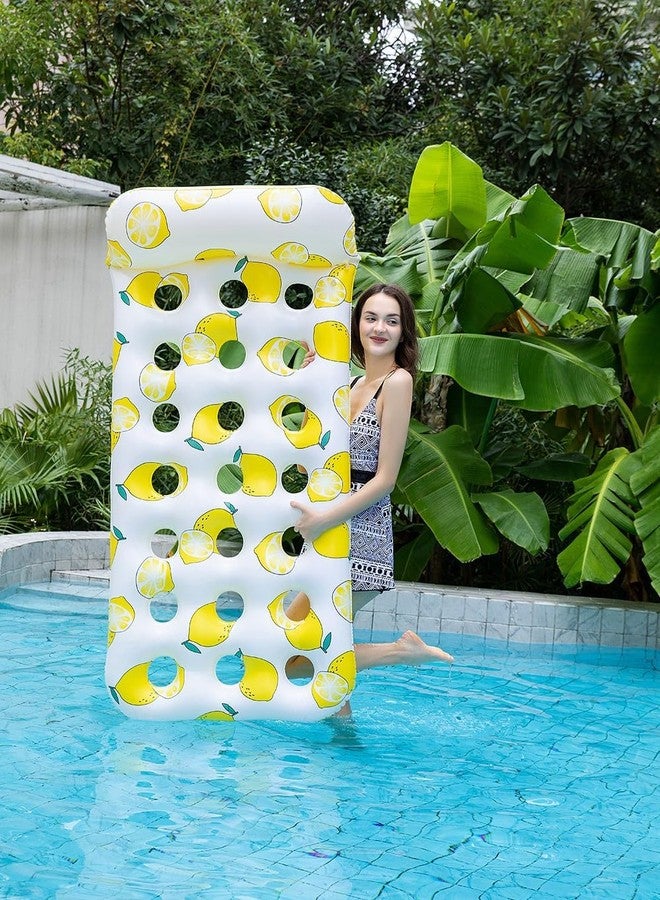 SOLDRIGHT SHOP Inflatable Swimming Pool Raft Hole Bed with Lemon Pattern - Comfortable Water Float with Heavy Duty Air-Pump, Durable, Perfect for Pool, Beach Relaxation, Fun Summer Accessory (1 Pcs.) - Image 3